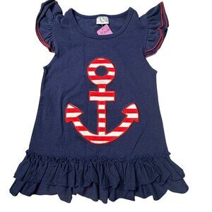 Navy Anchor Dress Girls L Red White Ruffle Sleeveless Patriotic Cotton Blend NWT